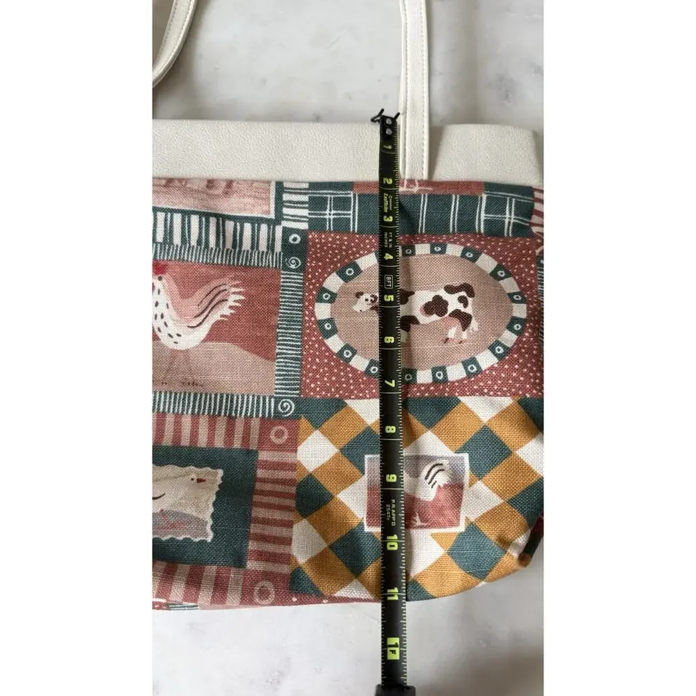 Farmhouse Patchwork Barn Horse Cow Chicken Country Cottagecore Tote Shoulder Bag